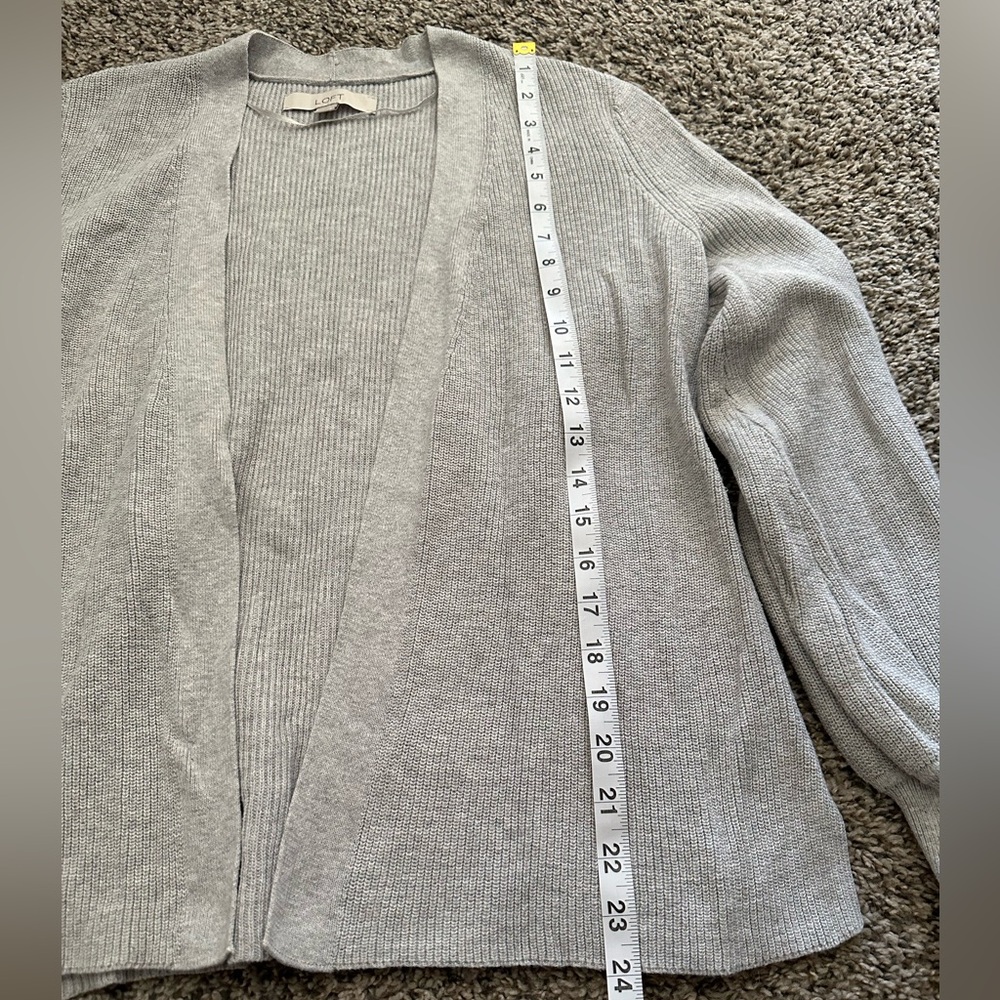 LOFT Light Gray Open Front Ribbed Cardigan - Picture 8 of 9